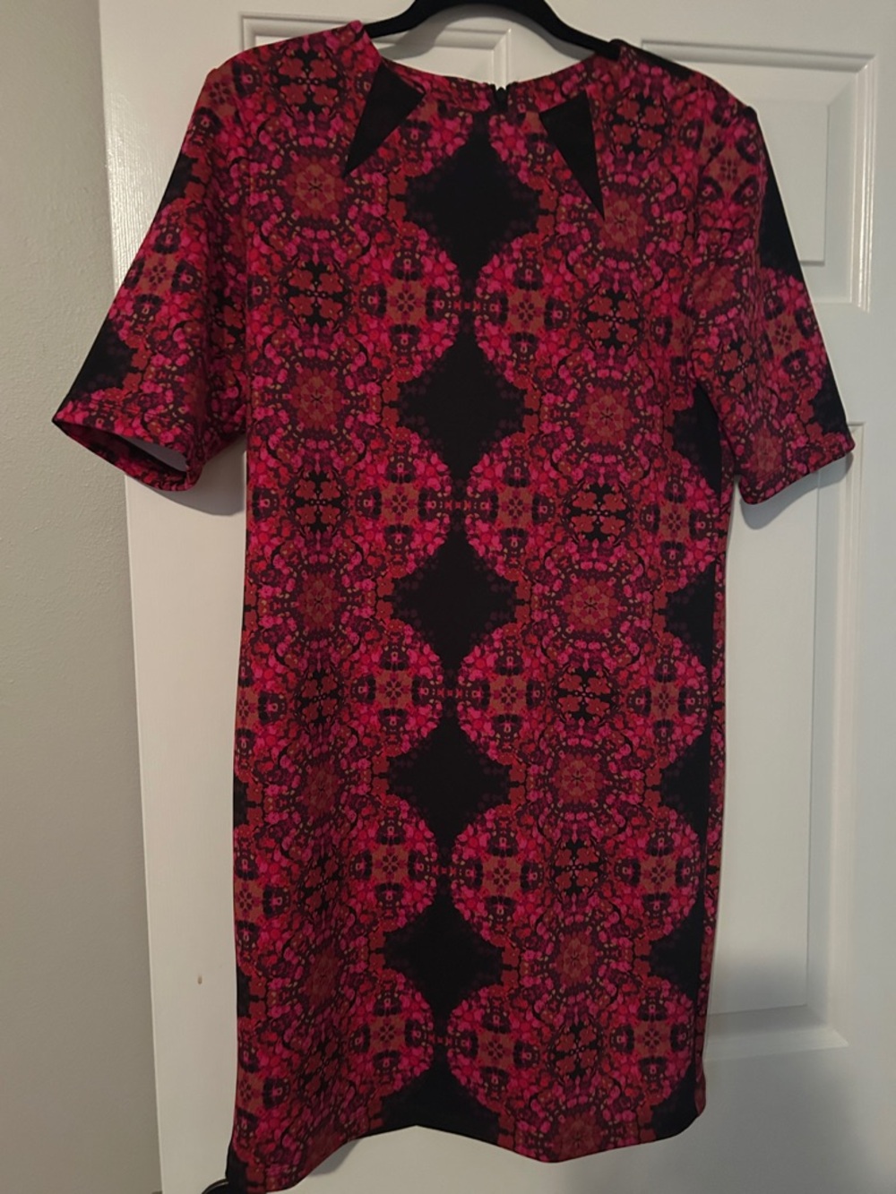 Taylor Pink and Black Patterned Midi Shift Dress